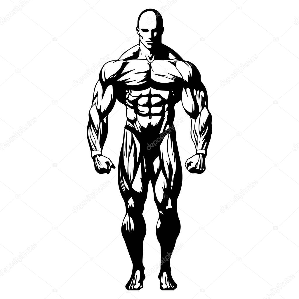 Illustration of bodybilding in black and white style. Vector.