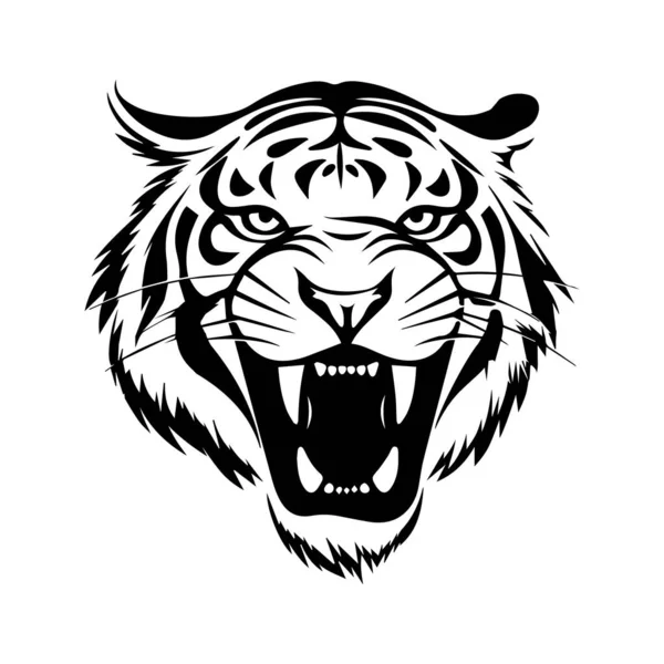 Illustration Des Wilden Tigers Schwarz Weiß Stil Vektor — Stockvektor