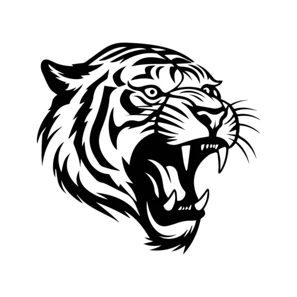 Εικονογράφηση Του Βρυχηθμού Τίγρη Μαύρο Και Άσπρο Στυλ Διάνυσμα — Διανυσματικό Αρχείο