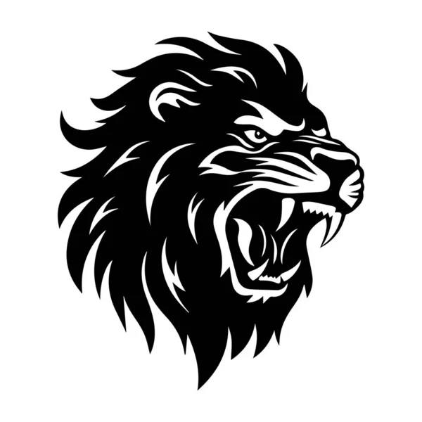 Illustration Lion Rugissant Noir Blanc Vecteur — Image vectorielle