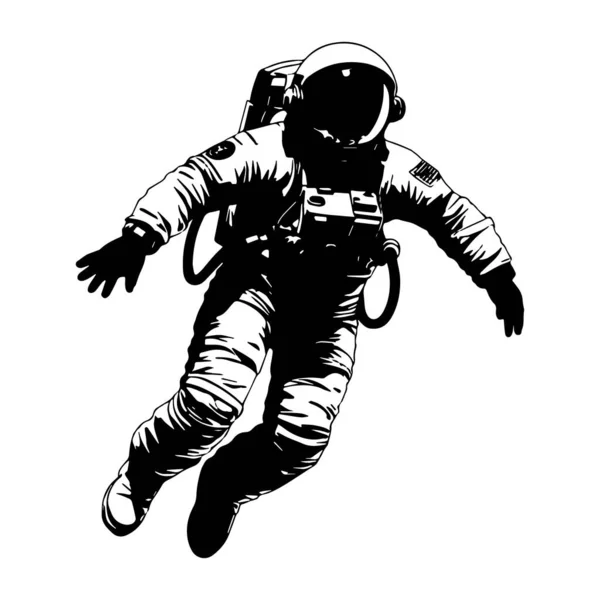 宇宙飛行士は黒と白のスタイルのイラストで宇宙で急増 ベクトル — ストックベクタ