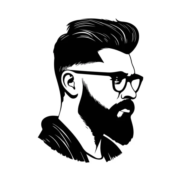 Illustration Man Beard Hairstyle Black White Style Vector — Stock Vector