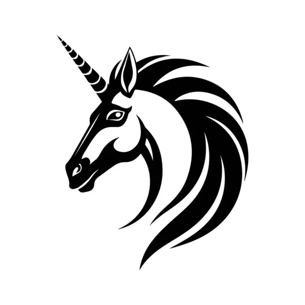 Ilustración Vectorial Unicornio Blanco Negro — Vector de stock