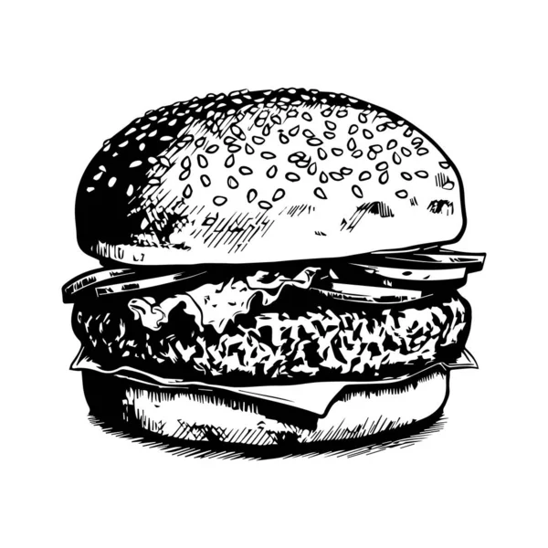 Iillustration Des Burgers Graviertem Stil — Stockvektor