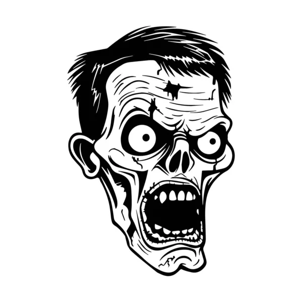 Illustration Noir Blanc Tête Zombie — Image vectorielle