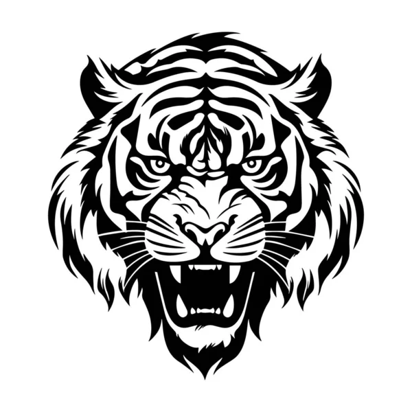 野生の虎の顔の黒と白のイラスト ベクター ストックベクター