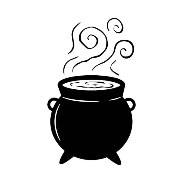 Illustration Witch Black Potion Cauldron Vector — Stock Vector