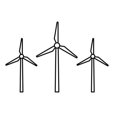 Doğrusal biçimde üç rüzgar türbini simgesi.