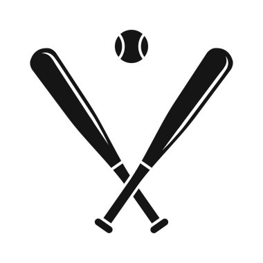 Top ikonlu iki çapraz beyzbol sopası. Vektör.