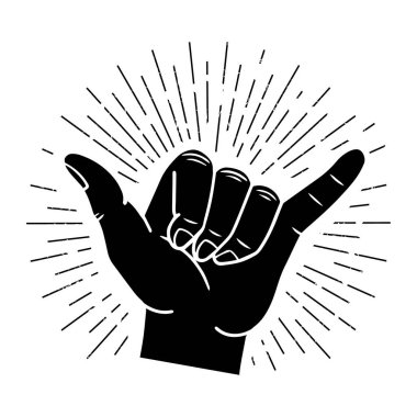 Güneş kıçlı doğrusal bir Shaka el sembolü. Vektör.