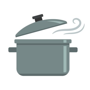 Düz stil buharlı bir tencere ve kapak tasviri.