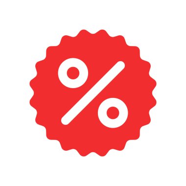 İndirim rozeti kırmızı ikonu düz stil. Vektör.