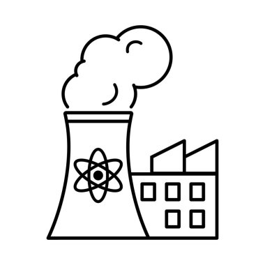 Nükleer enerji santrali simgesi düz çizgide. Vektör.