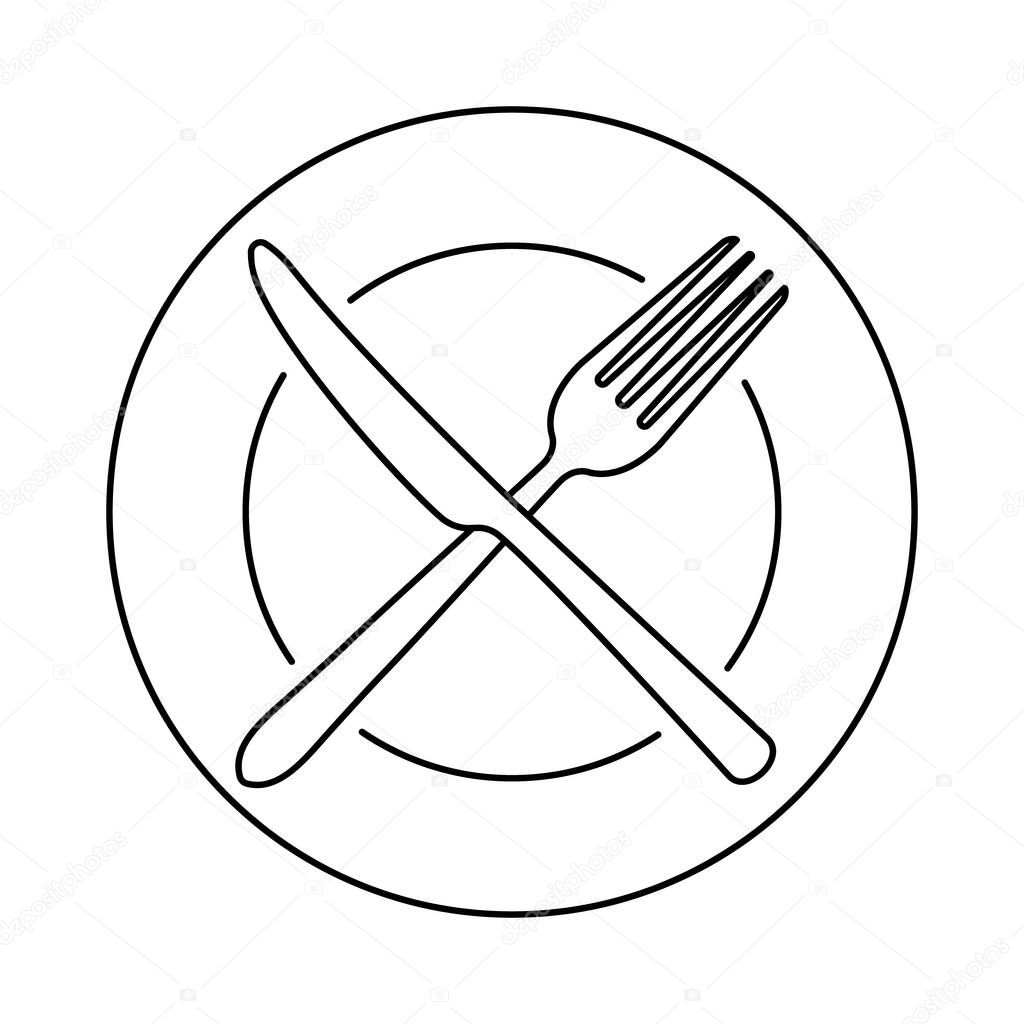 Dining icon in linear style. Crossed fork and knife. Vector.