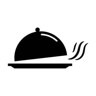 Düz stil buhar ikonu ile tepsi ve açık saat. Vektör.