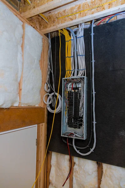 Электрический Блок Питания Внутренним Выключателем Деревянная Рамка Дома Который Настоящее — стоковое фото