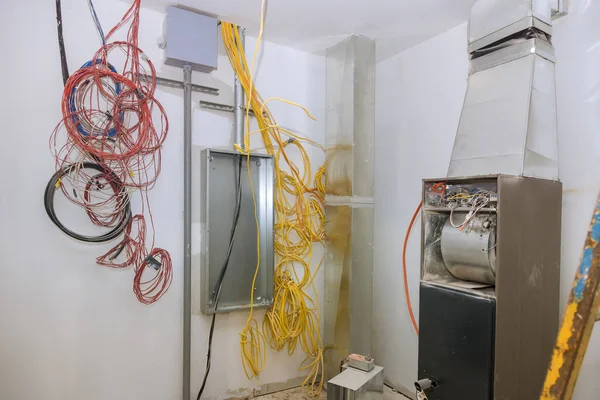 Durante Construcción Casa Construcción Interruptor Control Eléctrico Interior Conectaba Caja — Foto de Stock