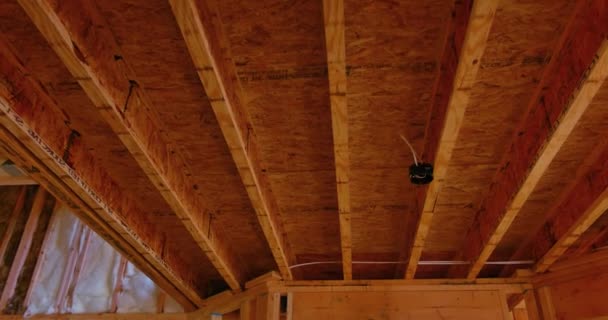 Wooden Beams Sticks Being Used Build New House Being Installed — Stock Video