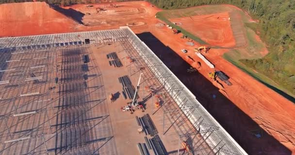 Durante Construção Metalwarehouse Armação Treliça Telhado Foi Instalada Edifício Industrial — Vídeo de Stock