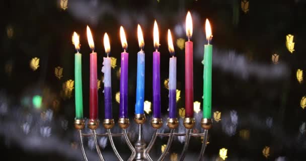 Hanukkah Jødisk Ferie Der Brænder Stearinlys Med Hanukkiah Menorah Sløret – Stock-video