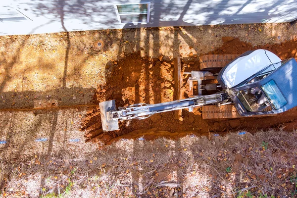 Cucharón Excavadora Orugas Está Cavando Terreno Sitio Construcción Como Movimiento — Foto de Stock