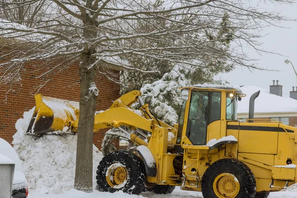 Heavy Snowfalls Large Amount Snowfall Crews Work Atractor Clear Roads — Stock Photo, Image