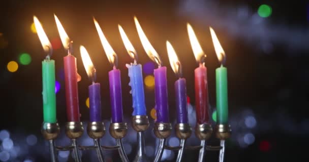 Hanukkah Celebrazione Giudaismo Tradizione Vacanza Simboli Illuminazione Hanukkiah Menorah Candele — Video Stock