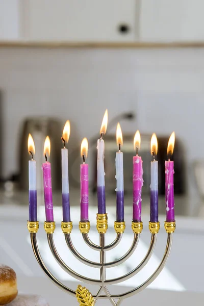 Celebración Hanukkah Judaísmo Tradición Familia Fiesta Religiosa Símbolos Encender Velas —  Fotos de Stock