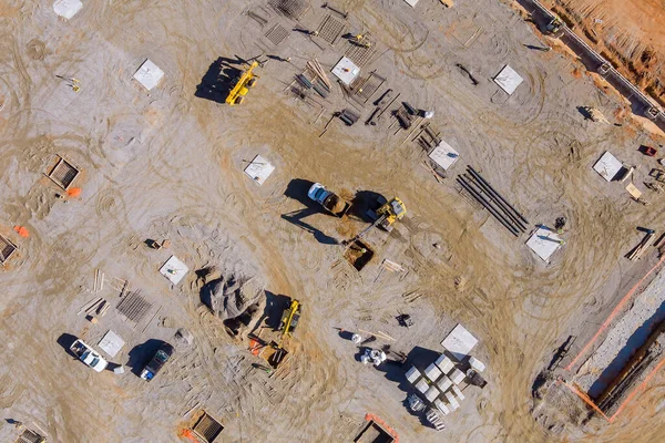 stock image Preparation of concrete foundation be poured in order to begin construction new building during construction process