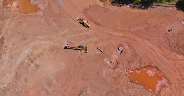 Panoramic Aerial View Large Construction Site Use Earthmoving Equipment Heavy — Stock Video