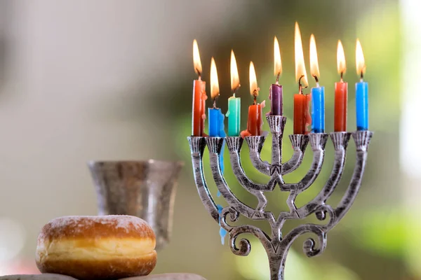 Judaísmo Tradición Familia Religioso Fiesta Símbolos Judaísmo Hanukkah Celebración Iluminación — Foto de Stock