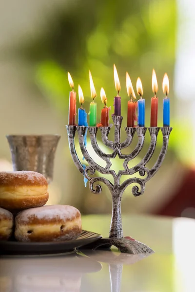 Celebración Hanukkah Judaísmo Tradición Familia Fiesta Religiosa Símbolos Encender Velas — Foto de Stock