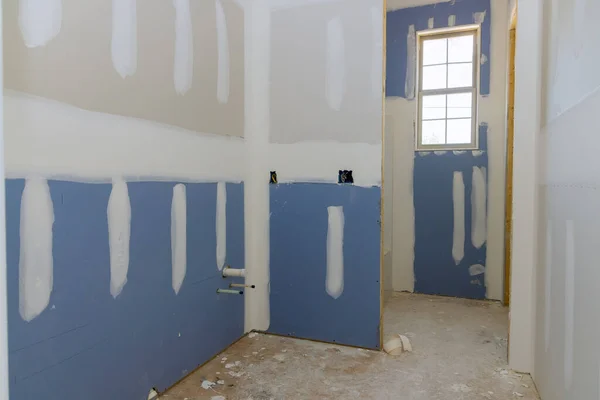 Newly Constructed House Process Being Plastered Drywall Ready Painting — Stock Photo, Image