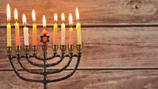 Jewish Candle Lit Menorah Part Preparations Festival Hanukkah Its Symbols — Stock Video