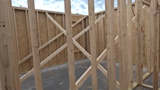 Blick Auf Balken Stock Gebaut Neues Haus Bau Fachwerk Gebäude — Stockvideo
