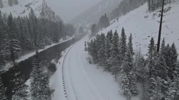 Snowy Day Snow Capped Mountains Forest West Yellowstone Montana Stati — Video Stock