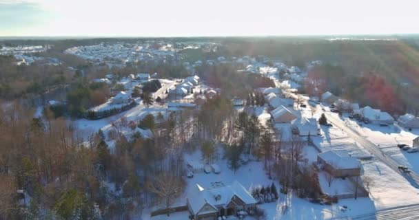 Stunning Aerial View Small Town South Carolina Heavy Snowfall Amazing — Stock Video