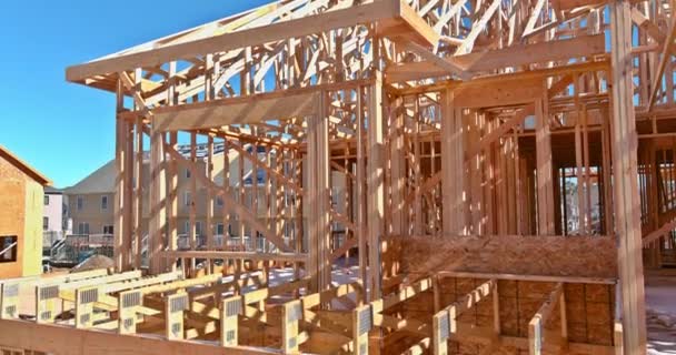 February 2022 New York Usa Construction Beam Built Home Wooden — Stock Video