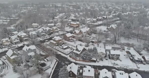 Вид Воздуха Маленький Американский Город Нью Джерси Сша Время Снегопада — стоковое видео