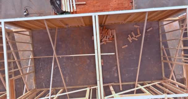 Construction Beam Built House Wooden Framework Frame — Stock Video