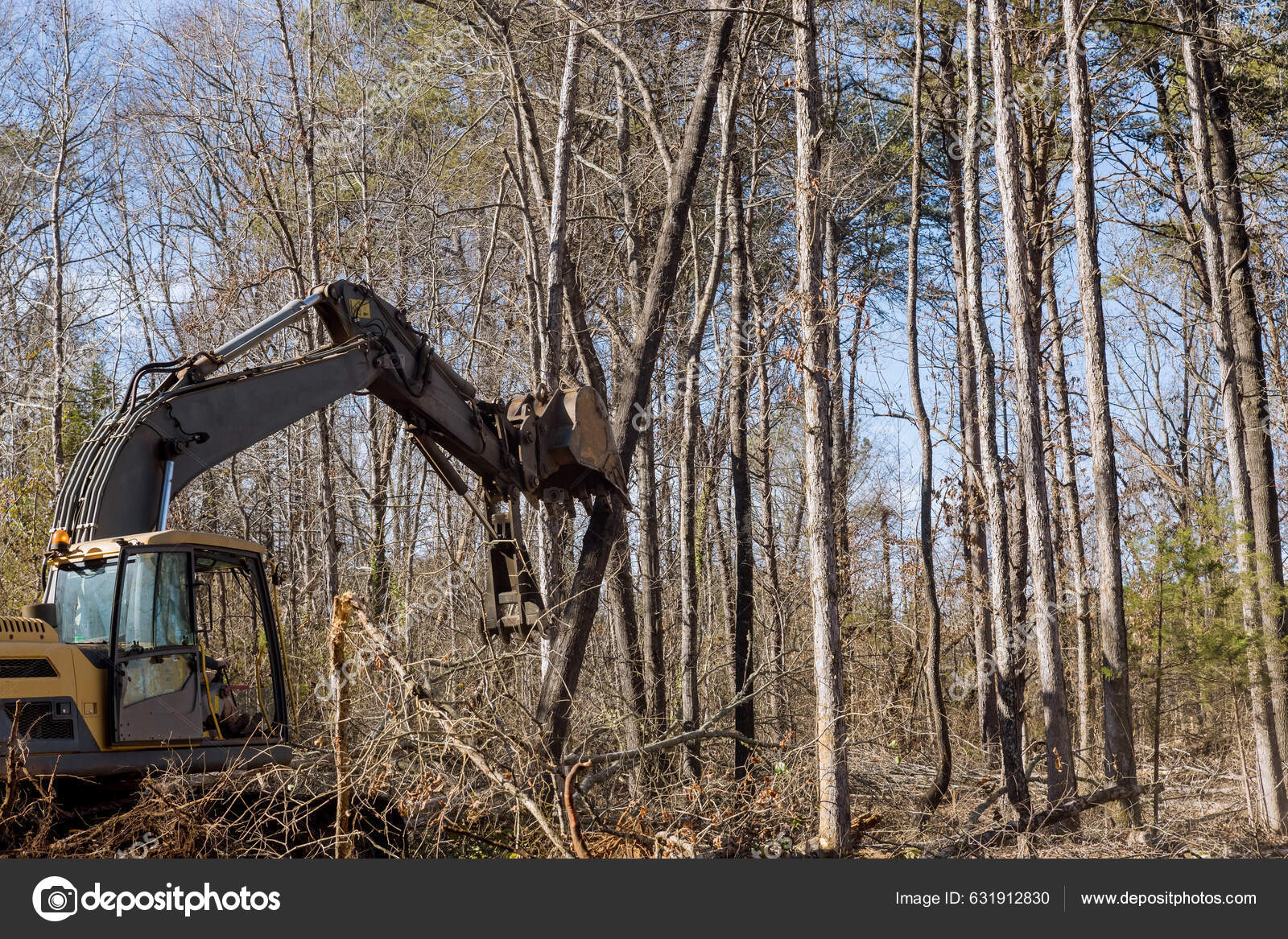 Construction Process Tractor Skid Steers Were Used Clear Land Uprooted