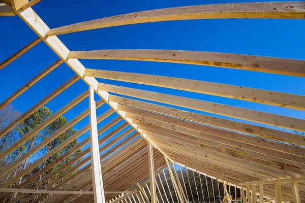 Construction of wooden roof beam newly built stick home from an framework trusses frame