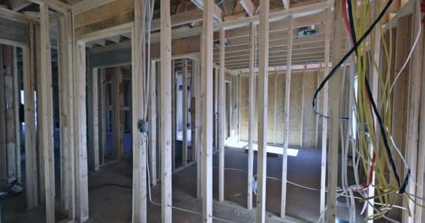 Interior New House Construction Wood Framing Beams Stick Framework — Stock Video