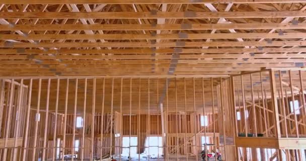 New House Construction Process Being Framed Framework Truss Beam Frame — Video Stock