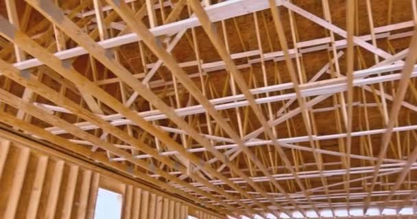 Framing Interior Truss Beams Frame System New House Construction — Video Stock