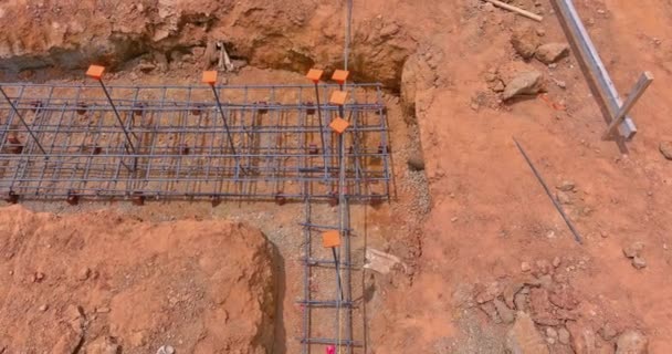 Installing Steel Trench House Foundation Construction Site Part Preparation — Vídeos de Stock