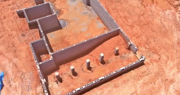 Building Site Concrete Block Wall Build Foundation House Construction — Wideo stockowe