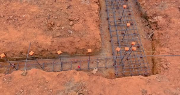 Performing Works Putting Steel Trench House Foundation Construction Site — Vídeos de Stock