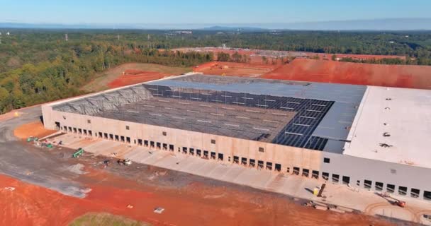 Building Site Metal Frame Steel Framework Warehouse Roof Truss Construction — Wideo stockowe