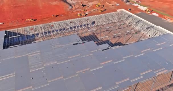 Construction Warehouse Roof Truss Metal Frame Steel Framework Construction — Wideo stockowe